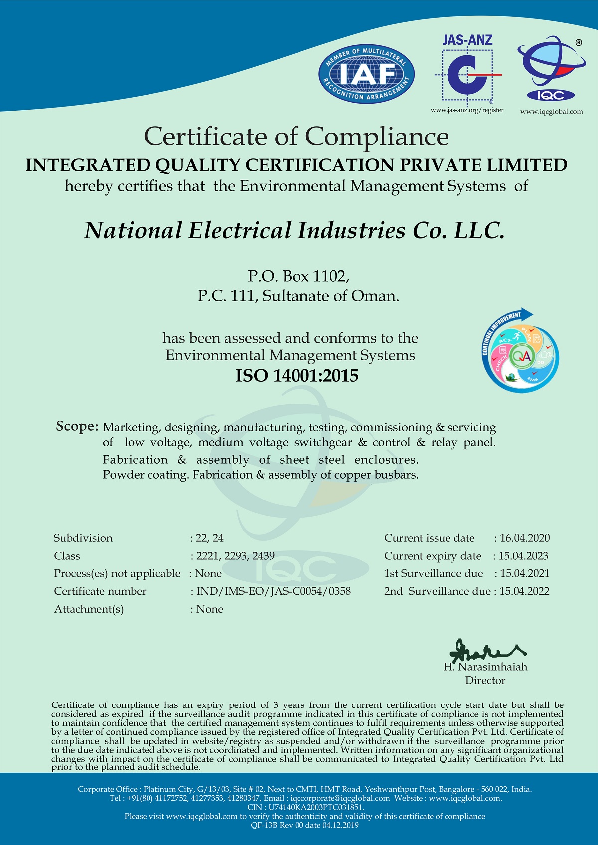 NEI OMAN - ISO 14001:2015